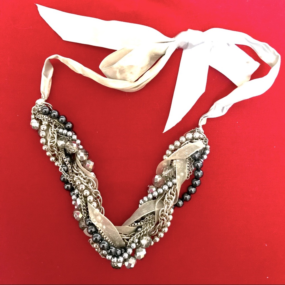 Silver Multi Strand Bead Necklace